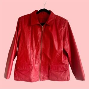 Maxima Cherry Vibrant Red 100% Leather Jacket Size Large